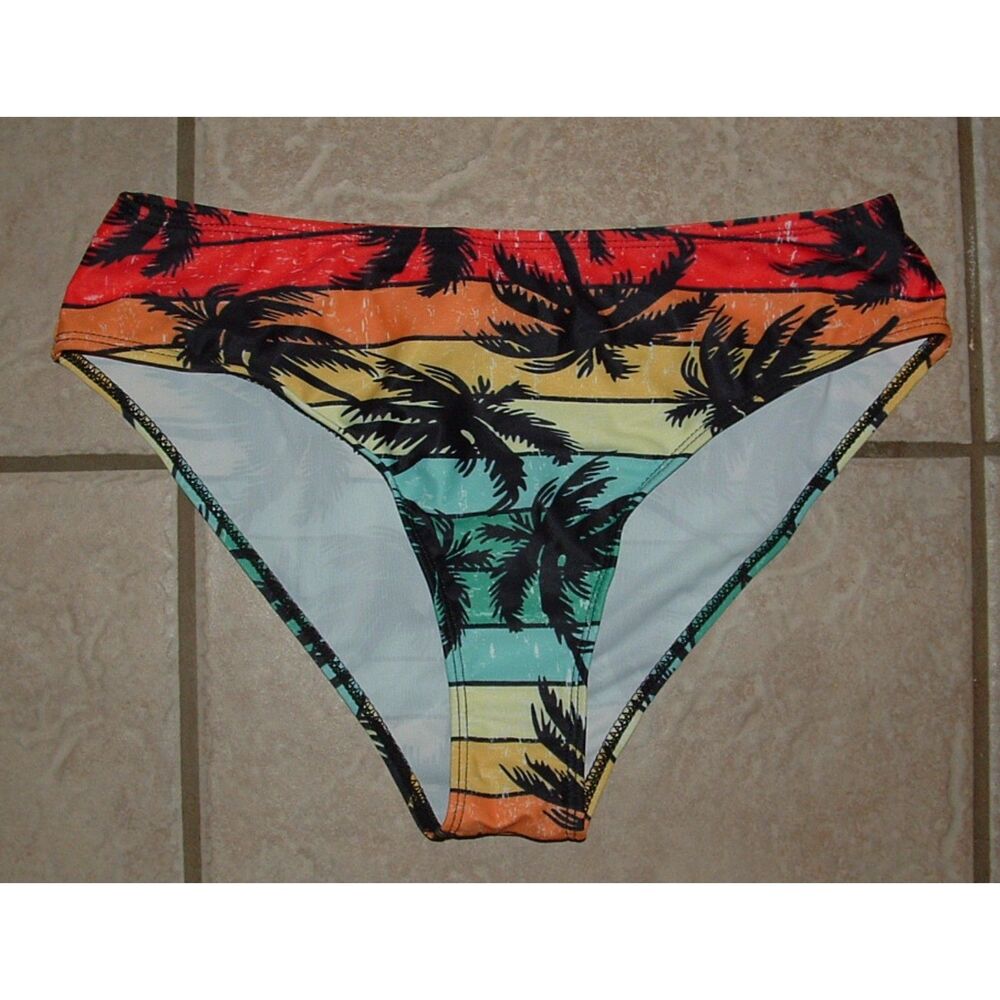 Colorful Palm Tree Print Sz Medium Beach Pool Lined Swim Bikini Bottoms DENATER